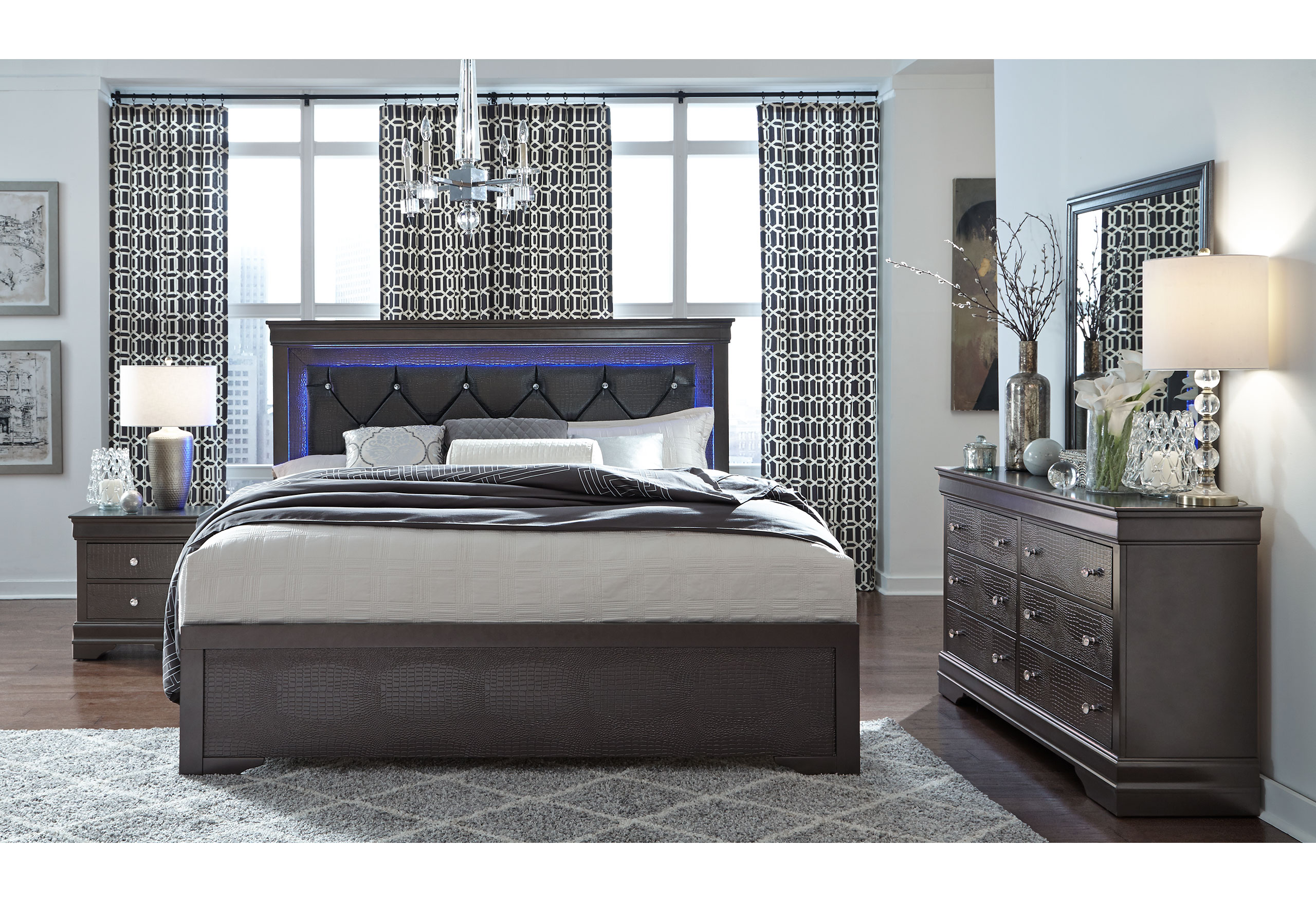 pompei grey 7pc queen bedroom set
